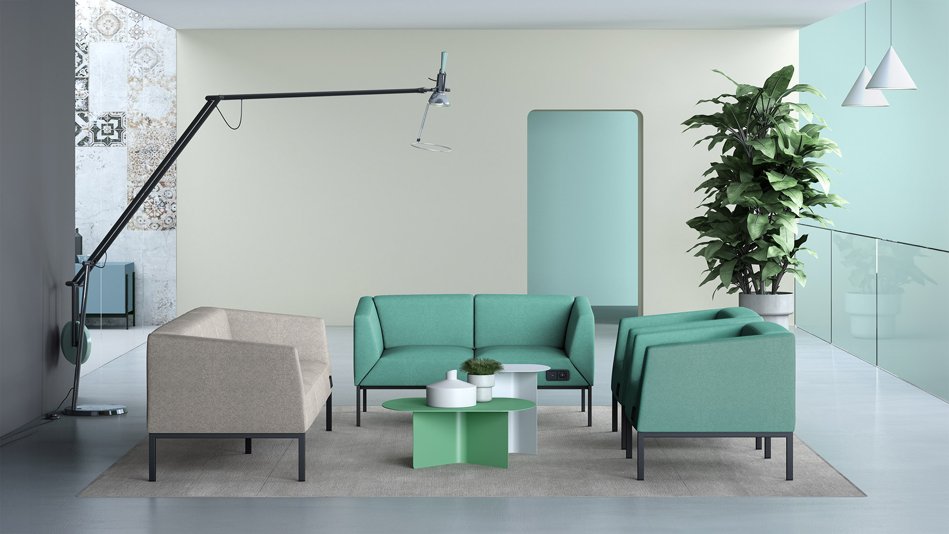 Sofa para sala de espera con electrificacion y toma usb Kos