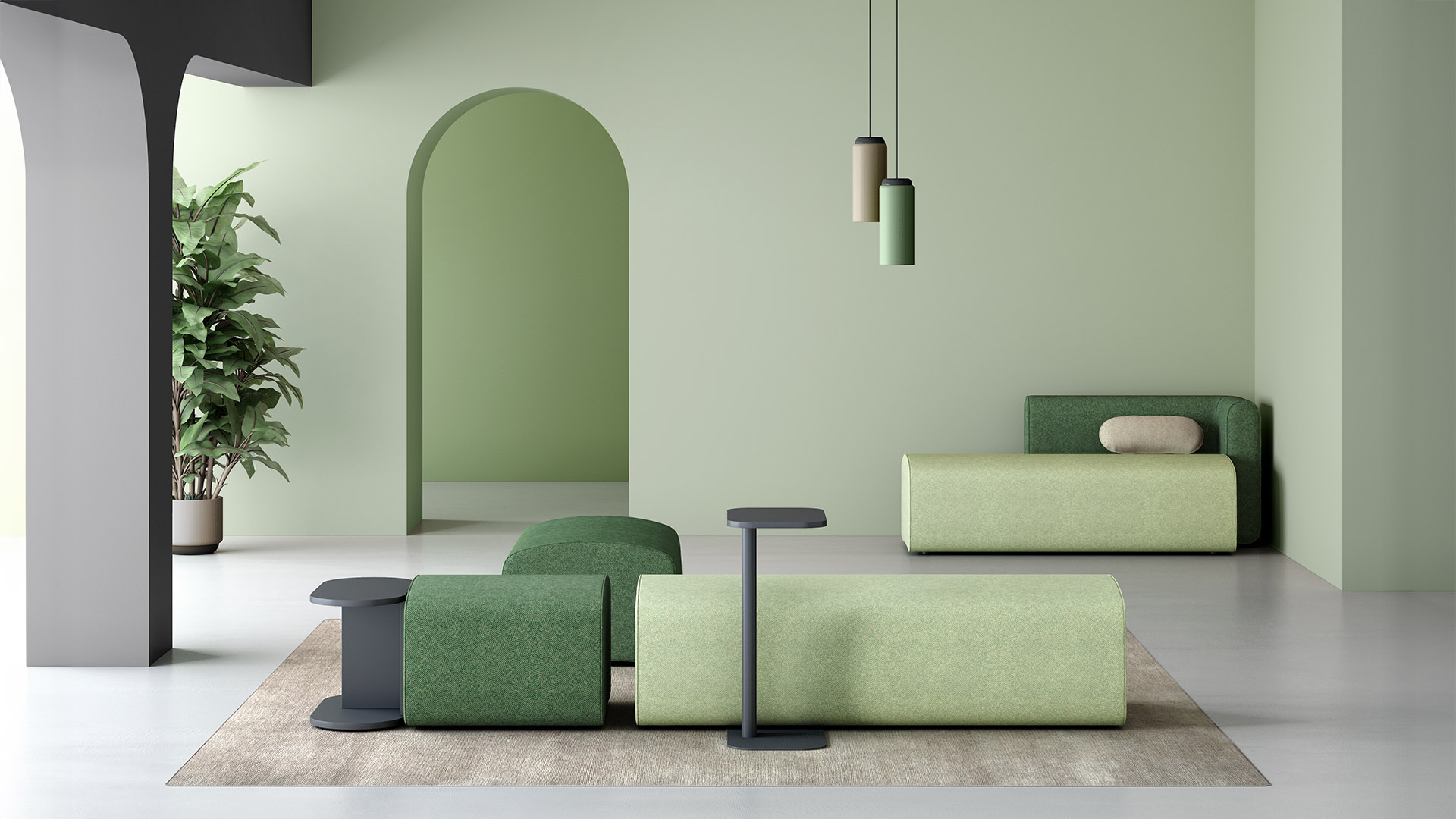 Sofa plus puf grande modular y colores para open-space hall Noa'